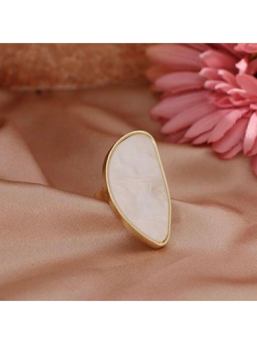 Plated Adjustable Irregular Bohemian Style Pearl Tone Ring